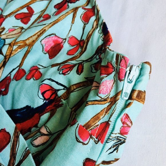 Modcloth Retrolicious Dress Birds Branches Surplice Neck Full Skirt Petticoat S - Picture 6 of 12